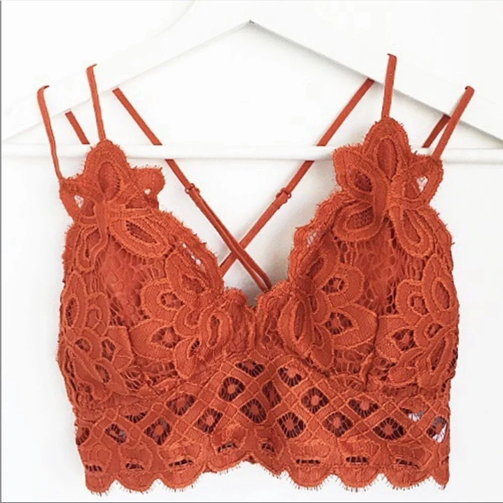 SOFT CROCHETED LACE BRALETTE - RUST - Picture 1 of 4